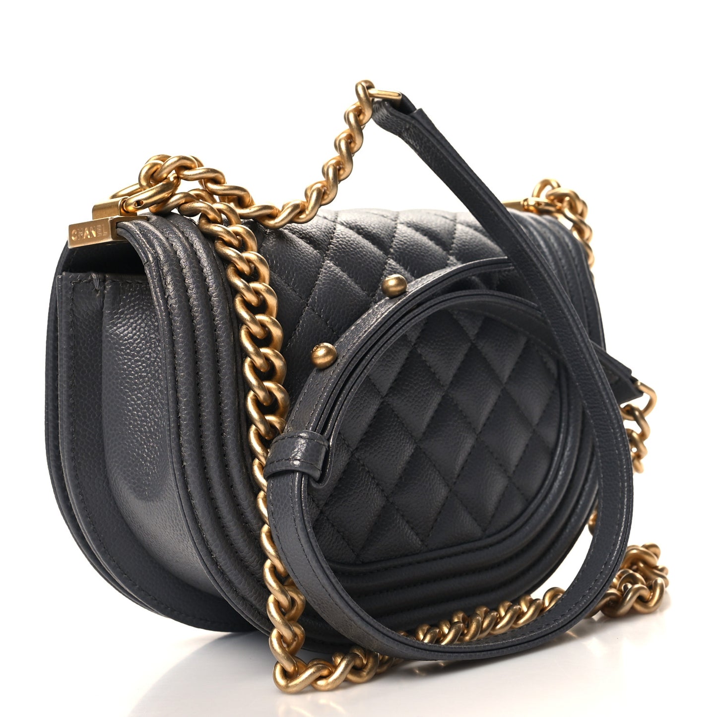 Caviar Quilted Small Boy Messenger Bag Dark Grey