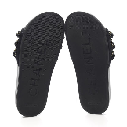 Chanel Lambskin Canvas Chain Flat Sandals 37 Marine 5 of 9