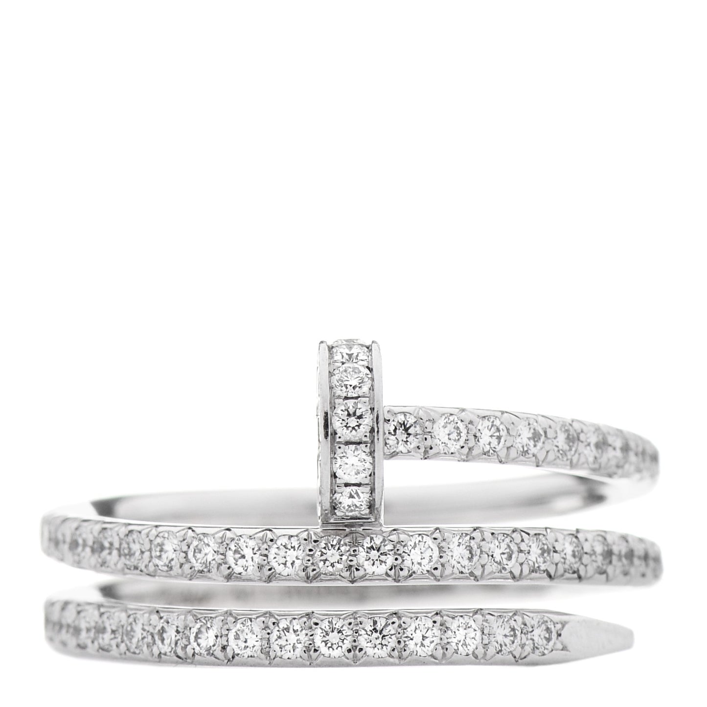 18K White Gold Diamond Double Juste Un Clou Paved Ring 51 5.75