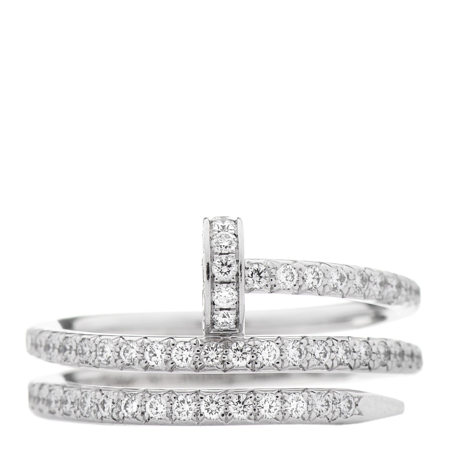Cartier 18K White Gold Diamond Double Juste Un Clou Paved Ring 51 5.75 1 of 6