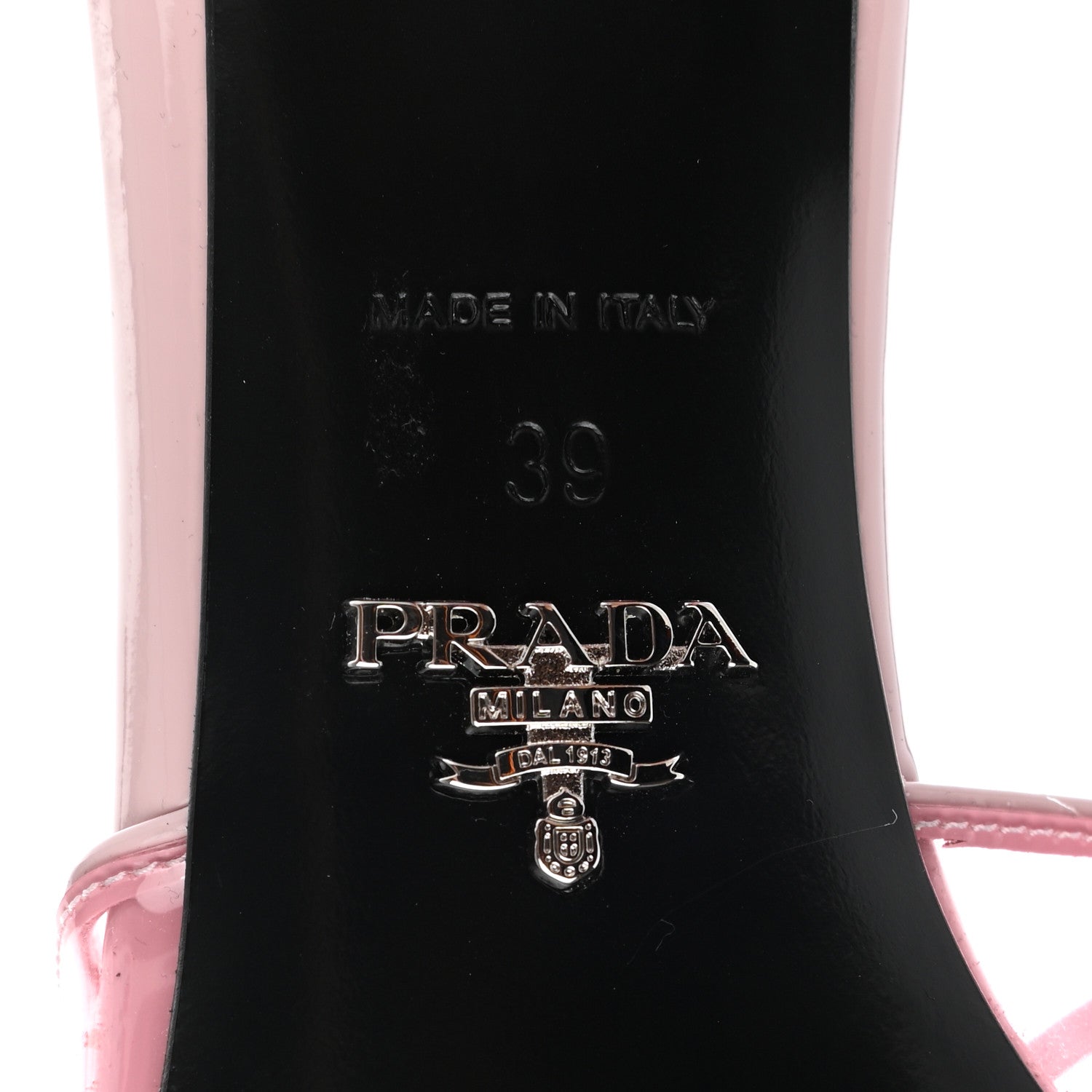 Prada Plexiglass Vernice Metal Triangle Logo 65mm Slide Sandals 39 Alabastro 6 of 8