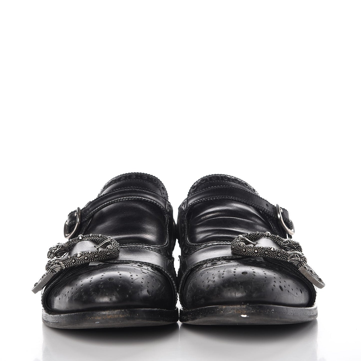 Calfskin Bee Embroidered Mens Queercore Brogue Wingtip Monk Strap Loafers 7.5 Black