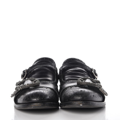 Gucci Calfskin Bee Embroidered Mens Queercore Brogue Wingtip Monk Strap Loafers 7.5 Black 2 of 17