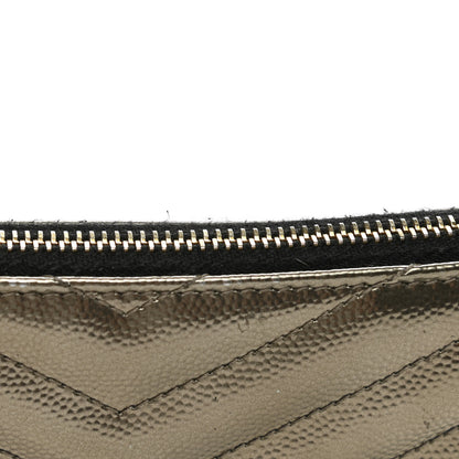 Saint Laurent Metallic Grain De Poudre Matelasse Chevron Monogram Bill Pouch Piombo 8 of 13