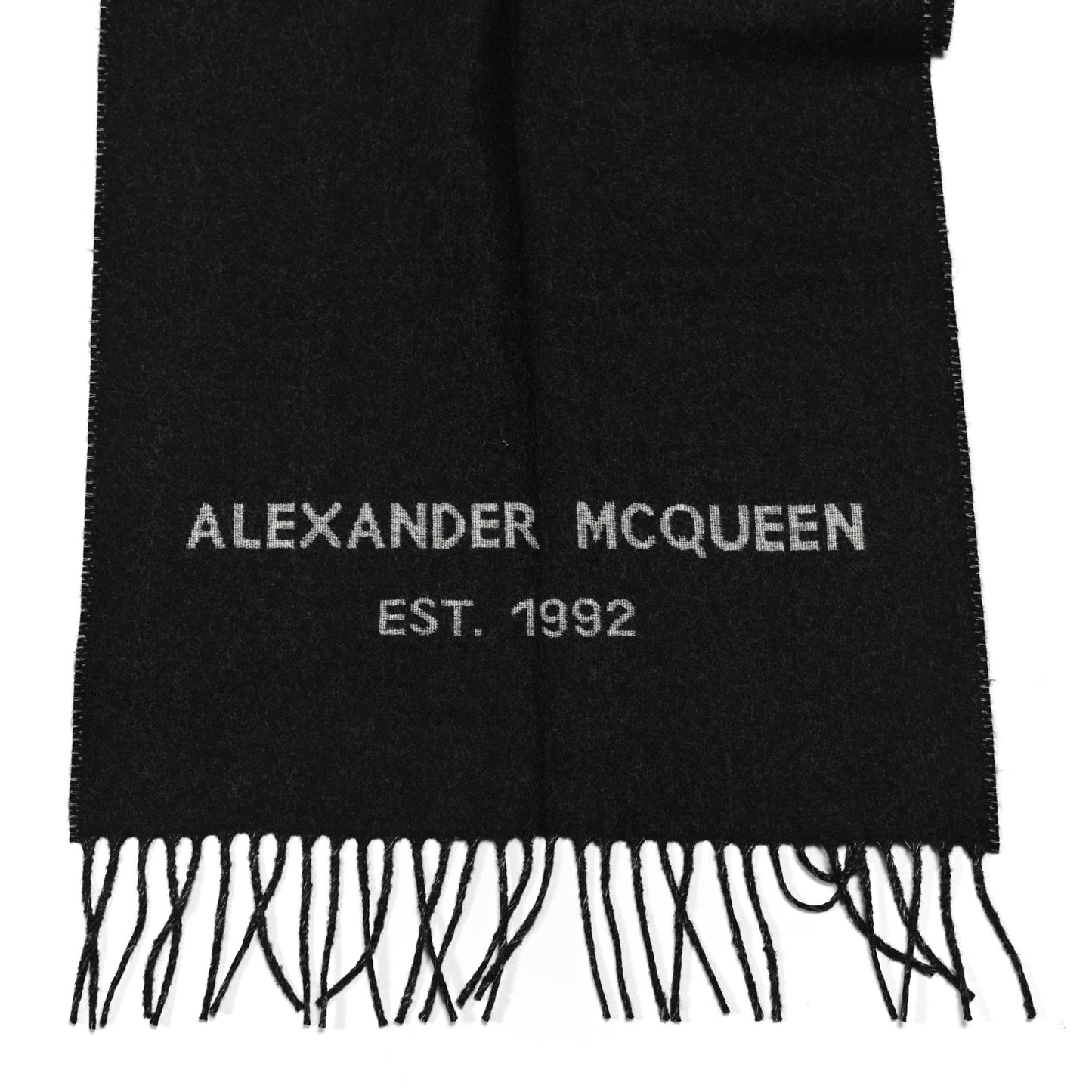 Wool McQueen Logo Scarf Black White