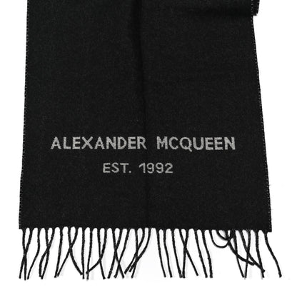 Alexander McQueen Wool McQueen Logo Scarf Black White 4 of 4