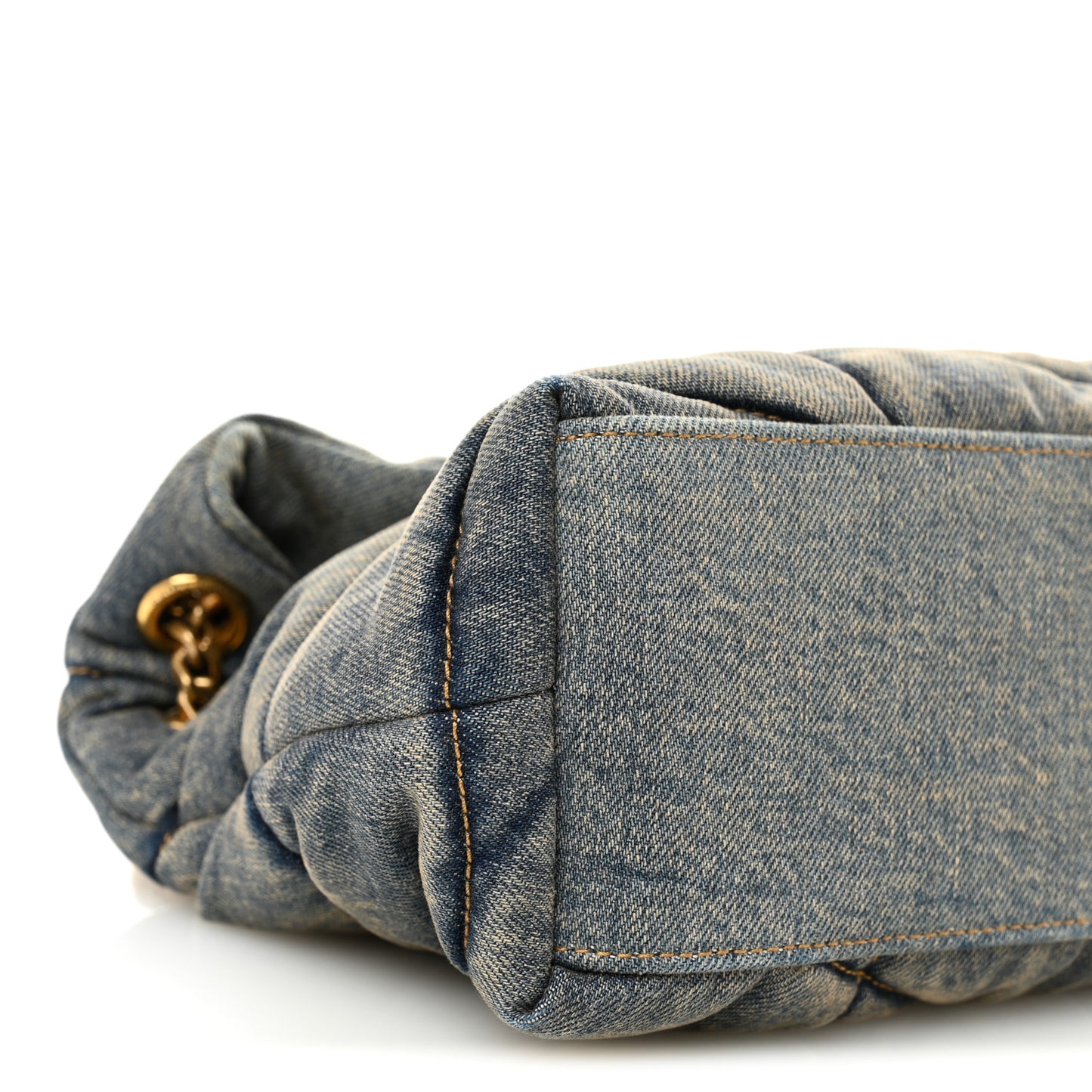 Denim Quilted Small Loulou Puffer Monogram Chain Satchel Blue Cinnamon