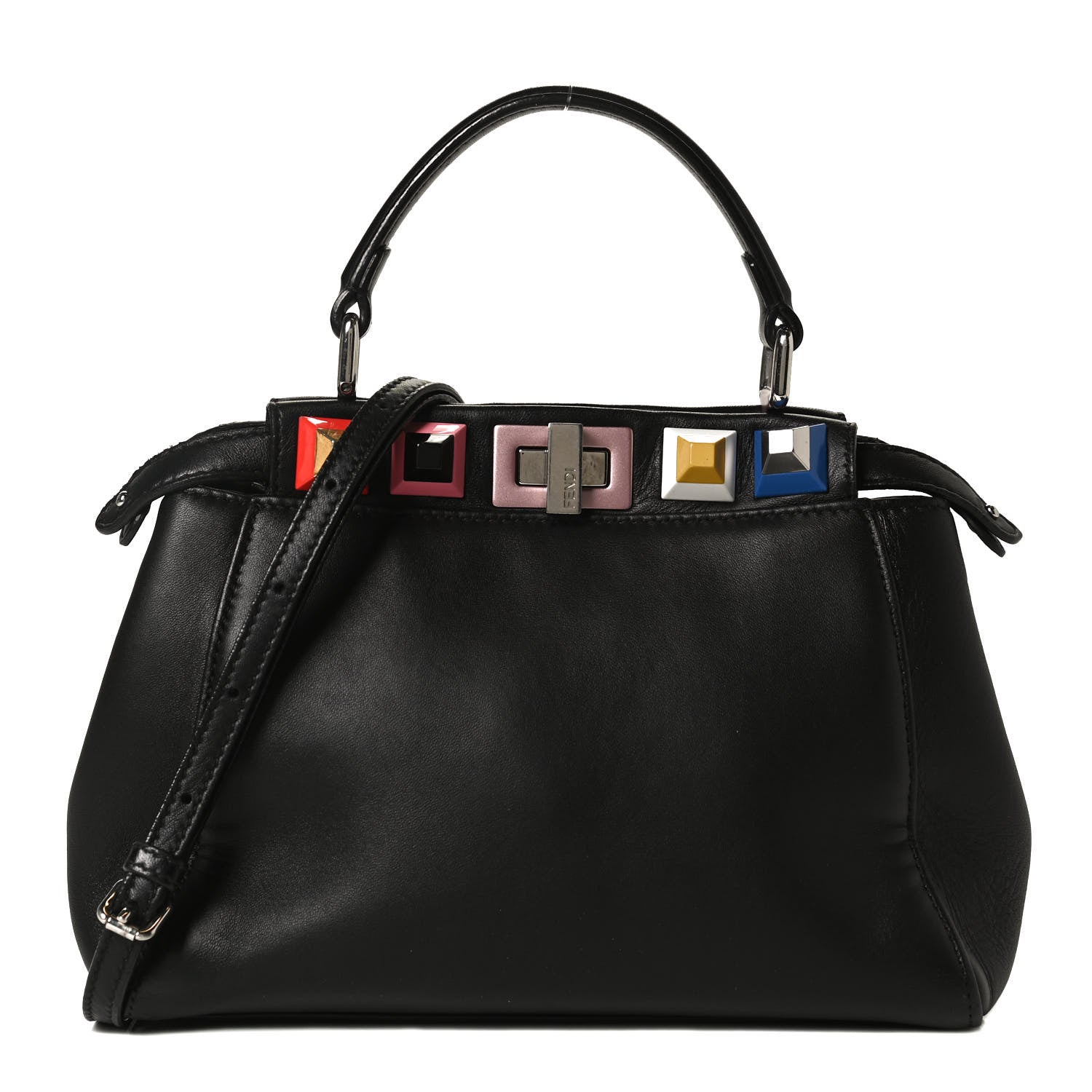 Fendi Nappa Studded Mini Peekaboo Iconic Satchel Black Multicolor 1 of 13