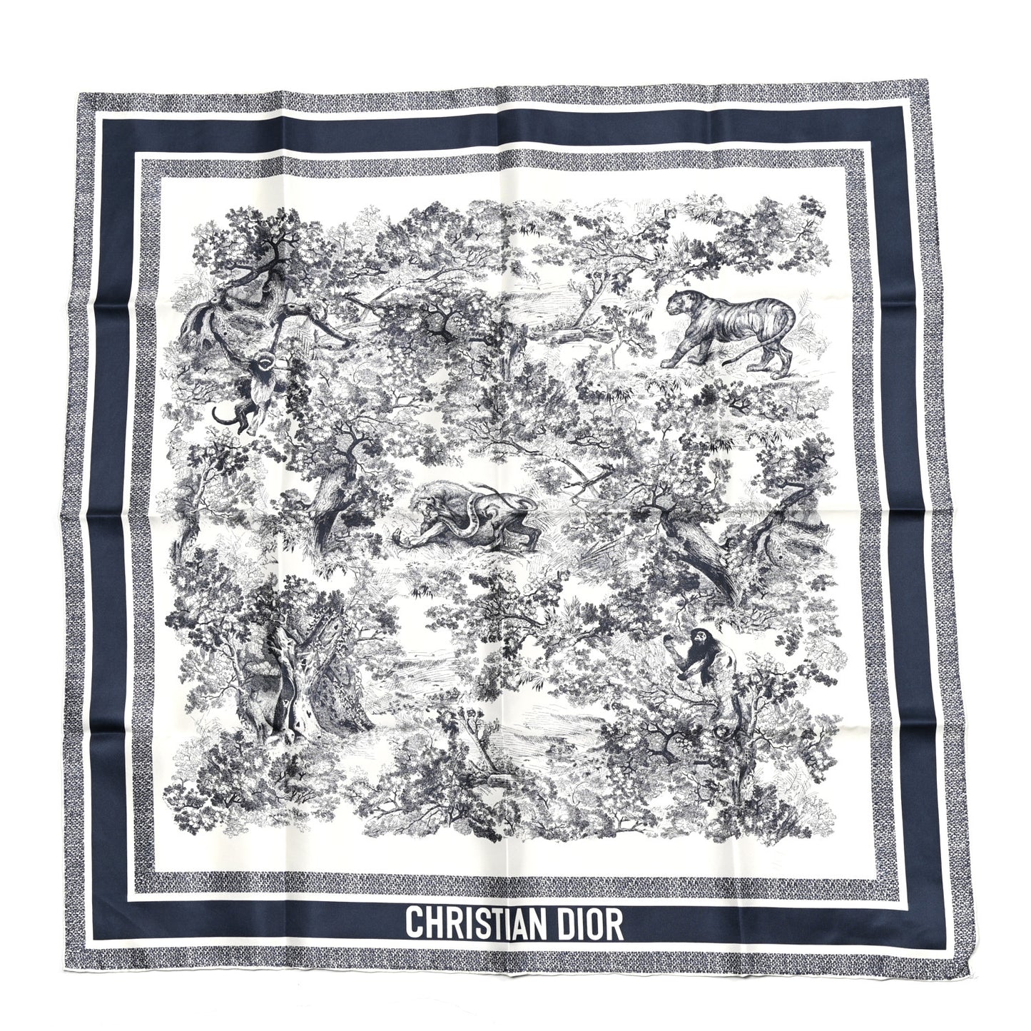 Silk Toile De Jouy Scarf Blue Marine
