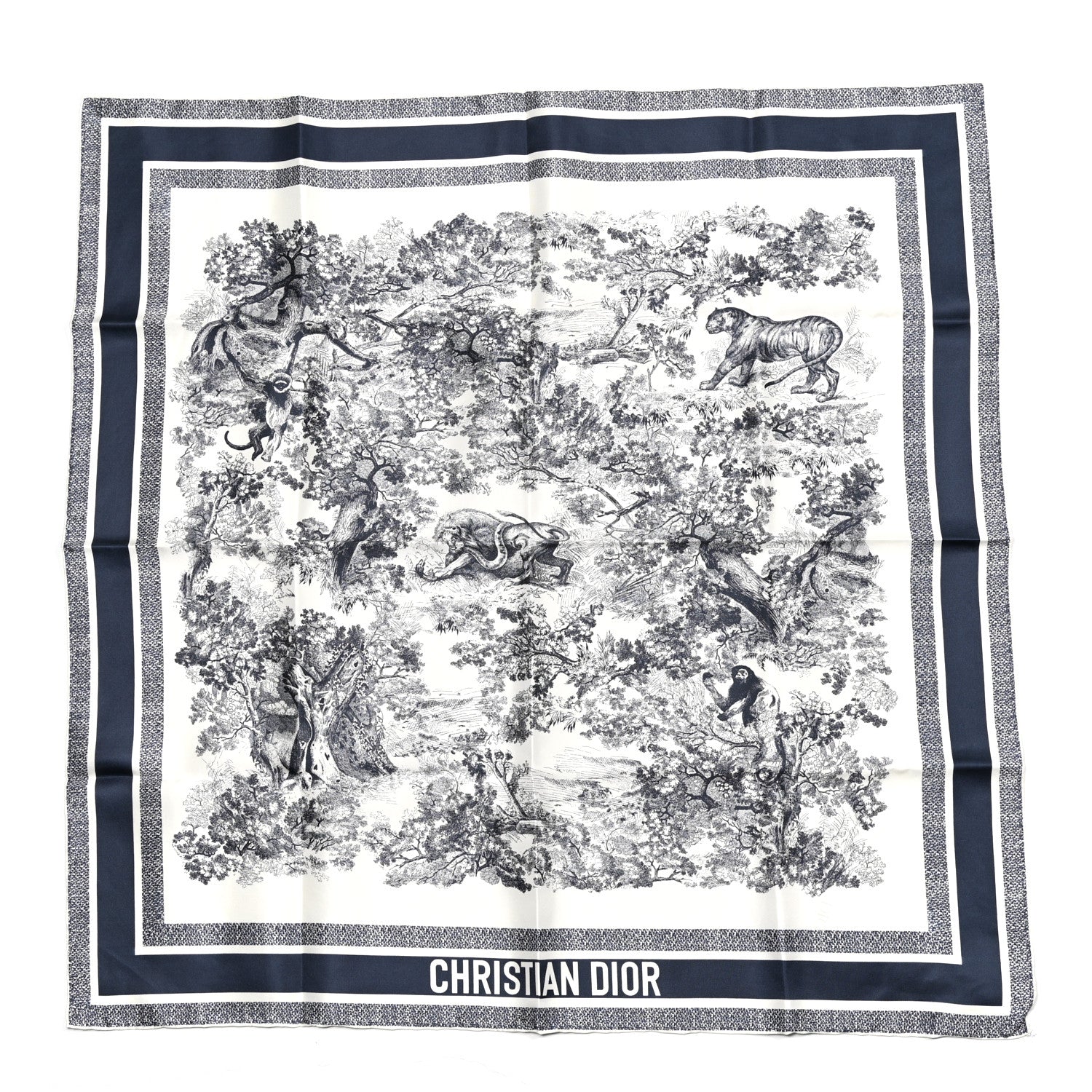 Christian Dior Silk Toile De Jouy Scarf Blue Marine 1 of 3