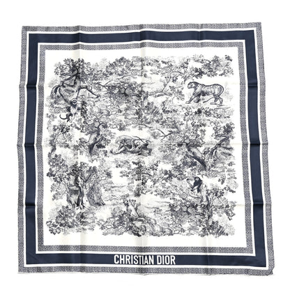 Christian Dior Silk Toile De Jouy Scarf Blue Marine 1 of 3