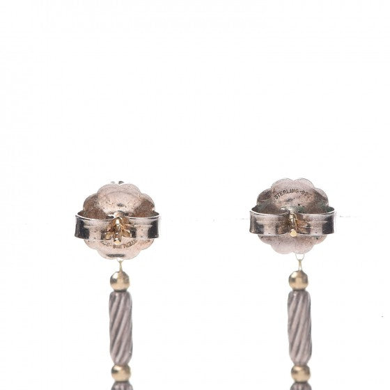 David Yurman Sterling Silver 18K Yellow Gold Black Onyx Dangle Twist Earrings 3 of 3