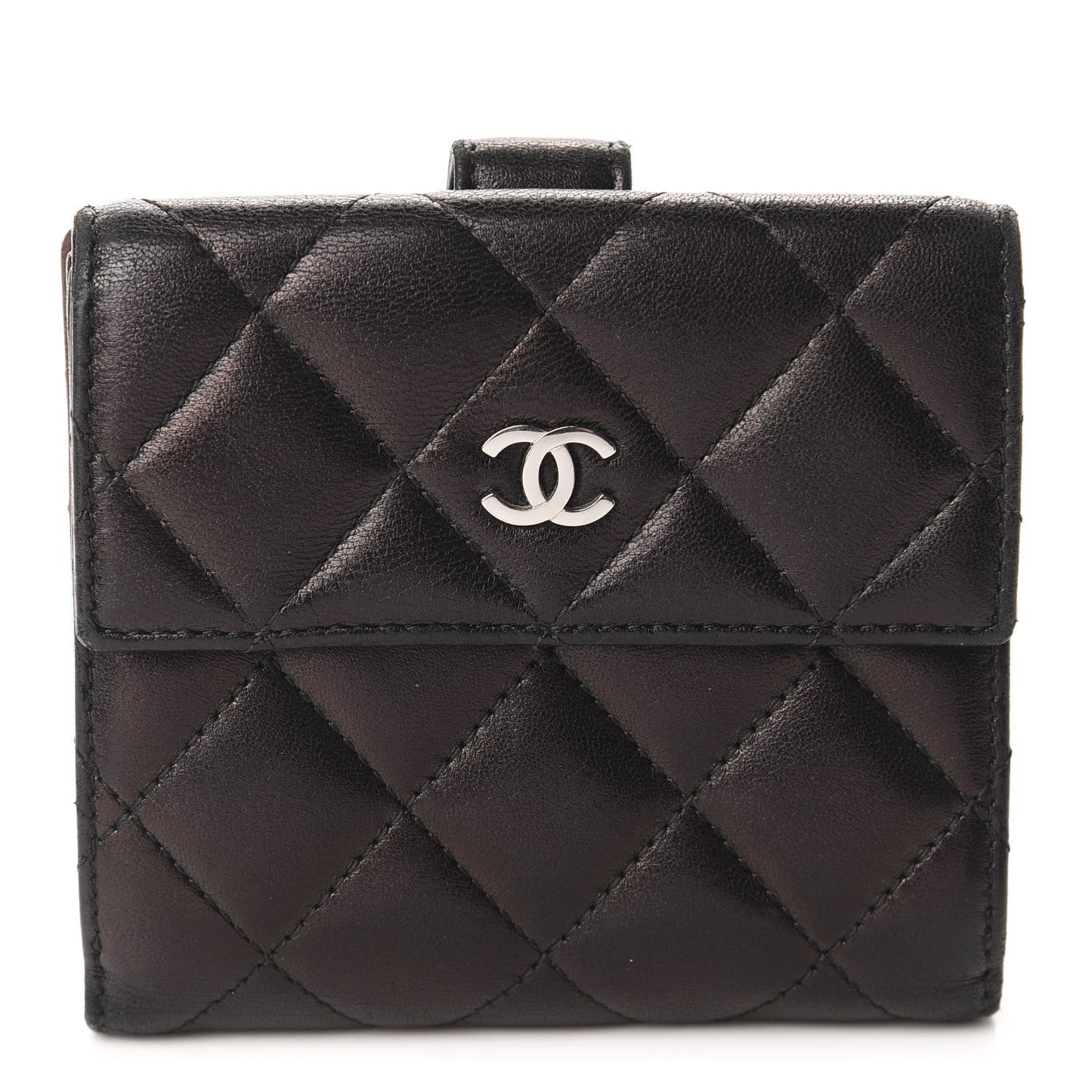 Lambskin Quilted Compact French Flap Wallet Black