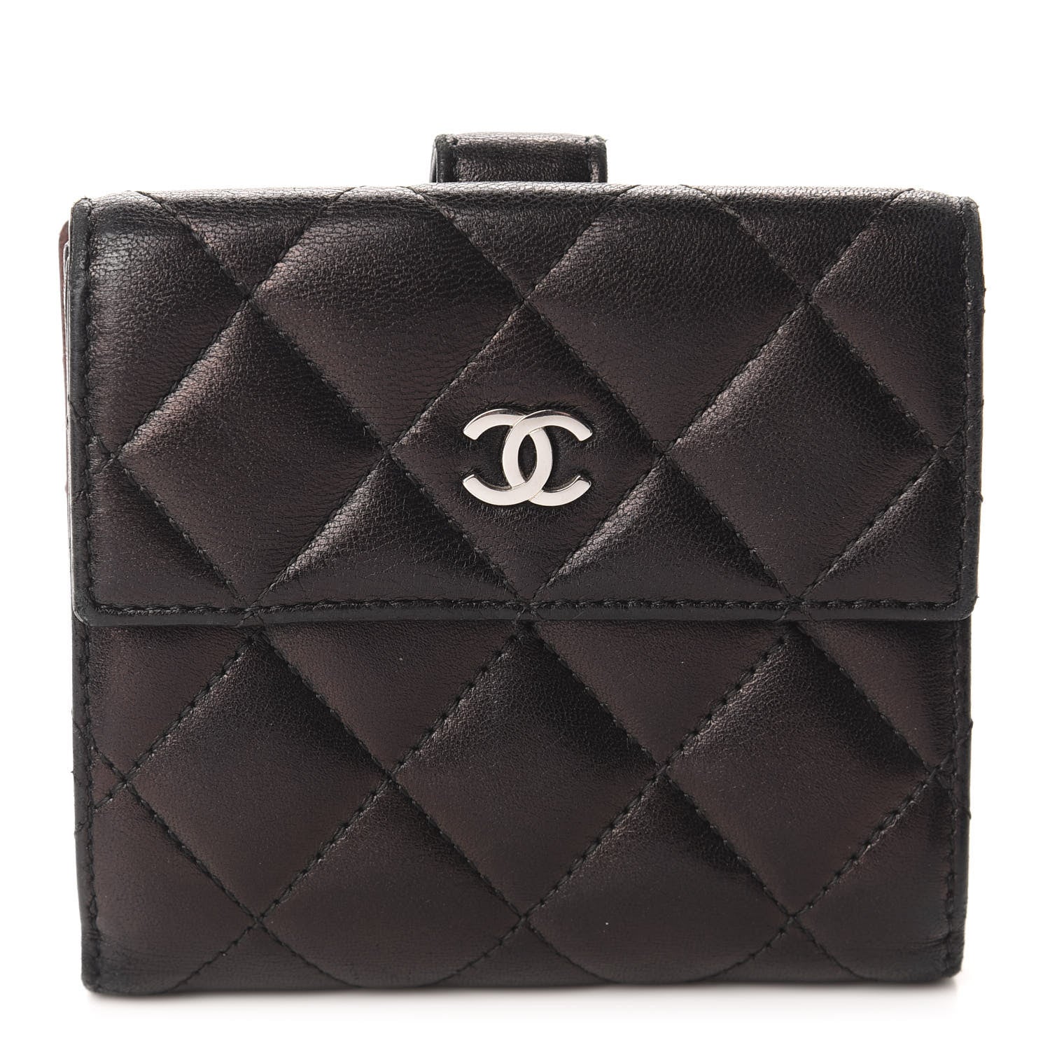 Chanel Lambskin Quilted Compact French Flap Wallet Black 1 of 8