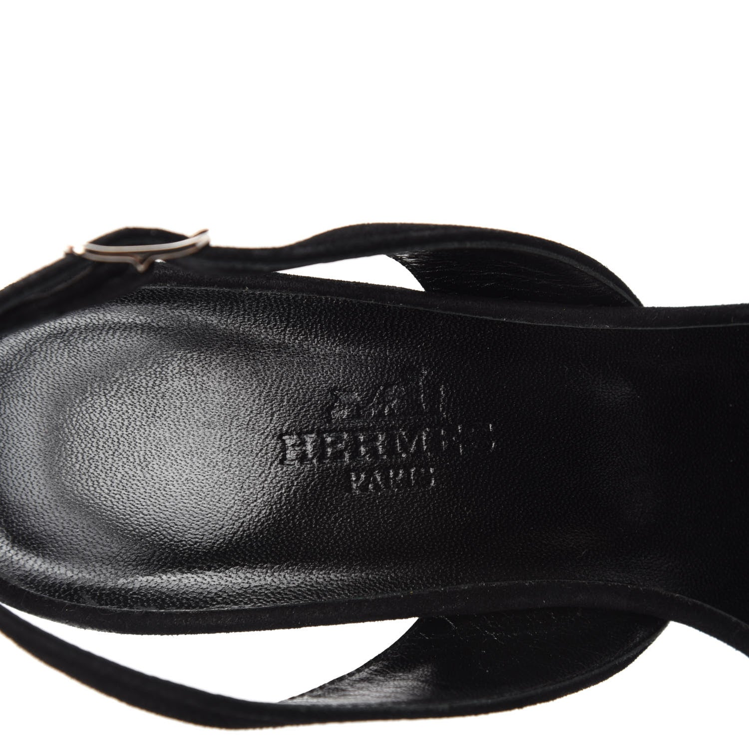 Hermes Velour Goatskin Crystal Poudre Night 70 Slingback Sandals 36 Argent Black 7 of 10