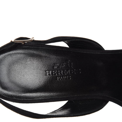 Hermes Velour Goatskin Crystal Poudre Night 70 Slingback Sandals 36 Argent Black 7 of 10