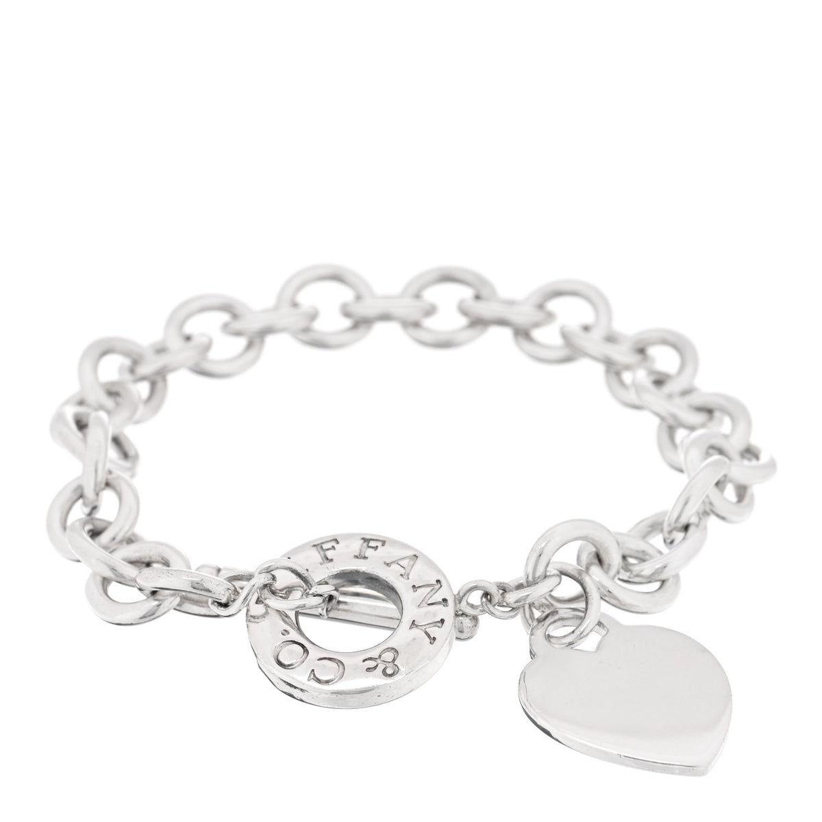 Sterling Silver Heart Tag Toggle Bracelet