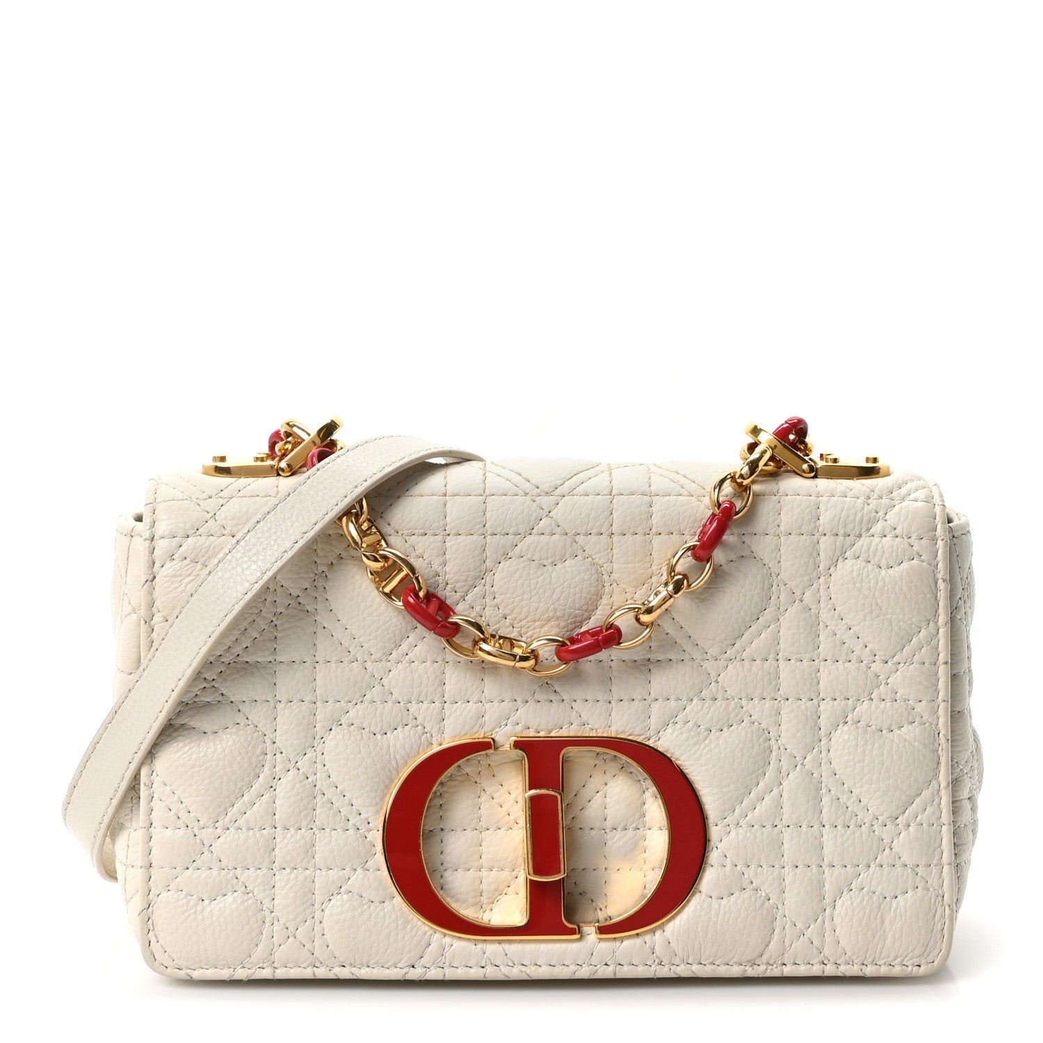 Christian Dior Calfskin Cannage Dioramour Heart Small Caro White Red 1 of 9