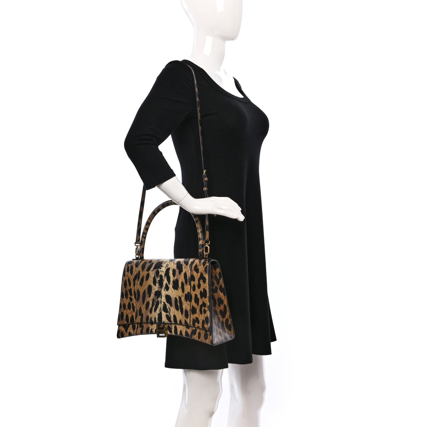 Smooth Calfskin Leopard Print Medium Hourglass Top Handle Bag Beige