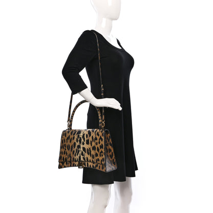 Balenciaga Smooth Calfskin Leopard Print Medium Hourglass Top Handle Bag Beige 2 of 9