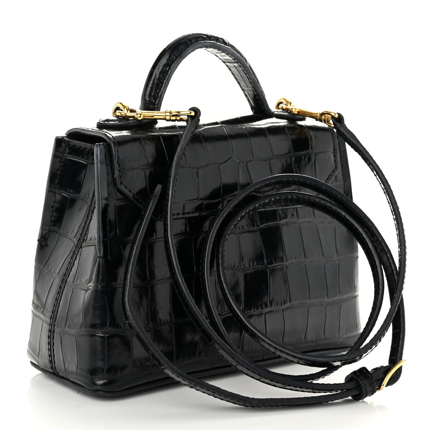 Mulberry Calfskin Crocodile Embossed Micro Seaton Black 3 of 11
