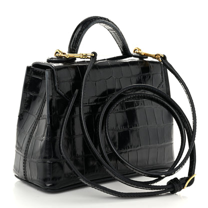 Mulberry Calfskin Crocodile Embossed Micro Seaton Black 3 of 11