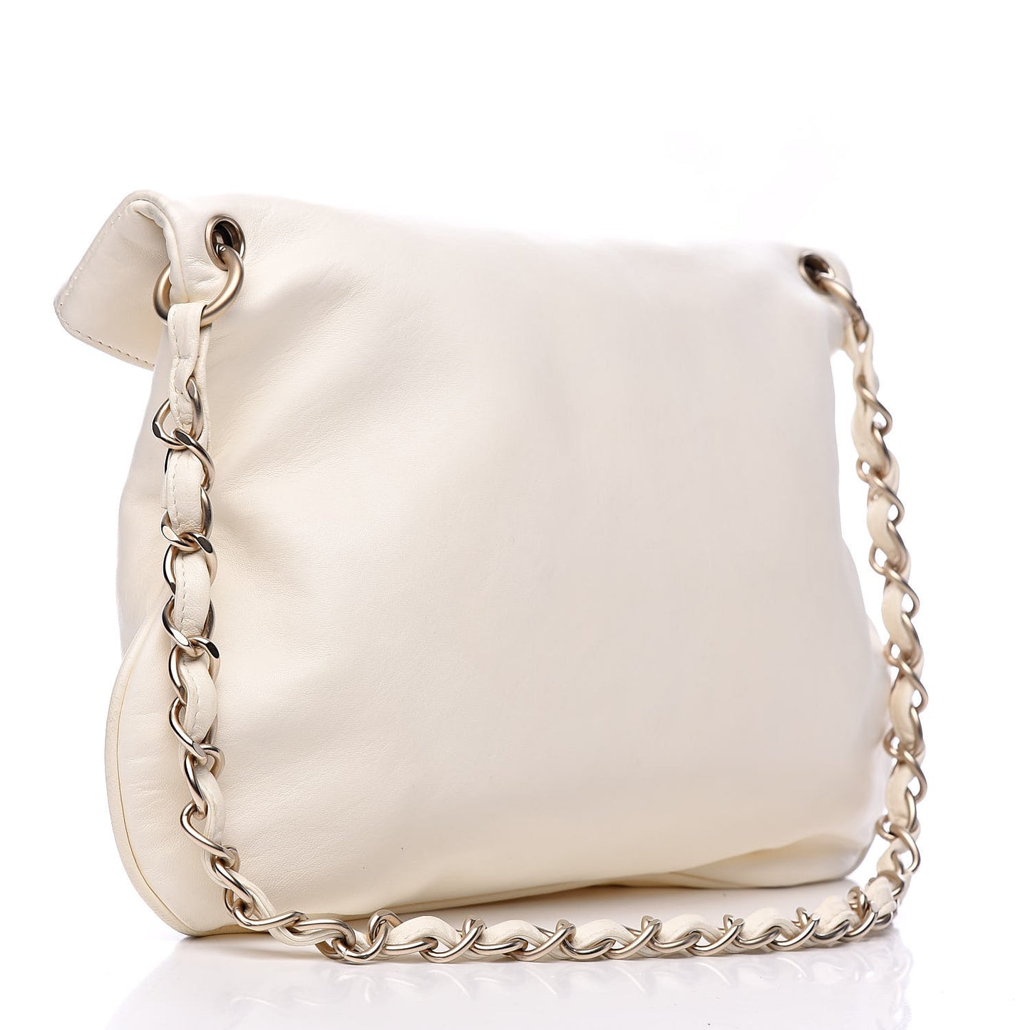 Lambskin Coco Ball Fold Over Bag White