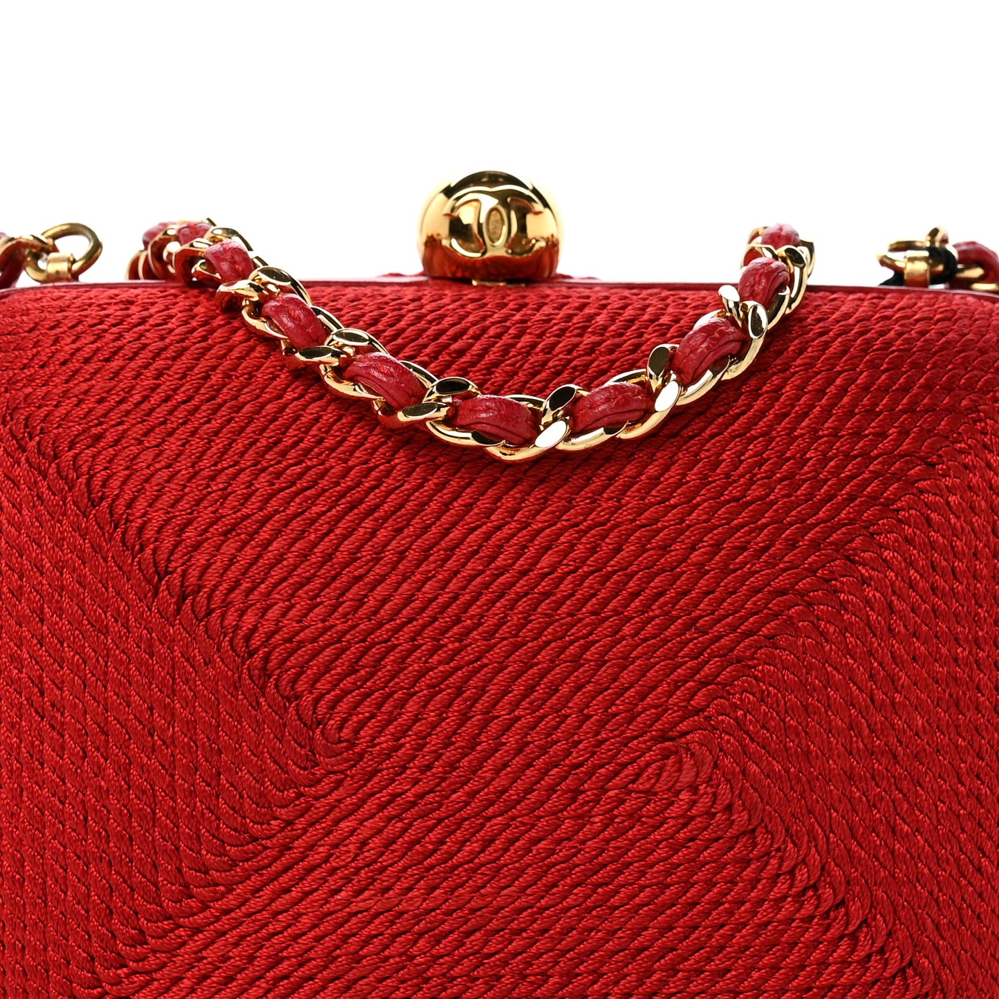 Woven Raffia Clutch With Chain Bag Red