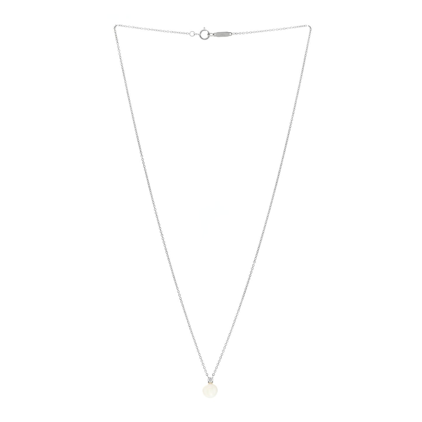 18K White Gold Diamond Cultured Pearl 6.5-7mm Tiffany Signature Pearls Pendant Necklace