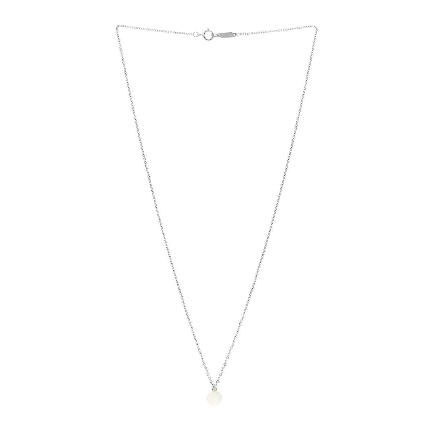 Tiffany 18K White Gold Diamond Cultured Pearl 6.5-7mm Tiffany Signature Pearls Pendant Necklace 3 of 5