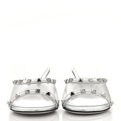 Valentino Garavani Metallic Lambskin Plexiglass Rockstud 75mm Wedge Sandals 37 Silver Transparent 2 of 9