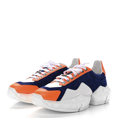 Jimmy Choo Calfskin Diamond Low Top Sneaker 40.5 Cobalt Neon Orange 3 of 9
