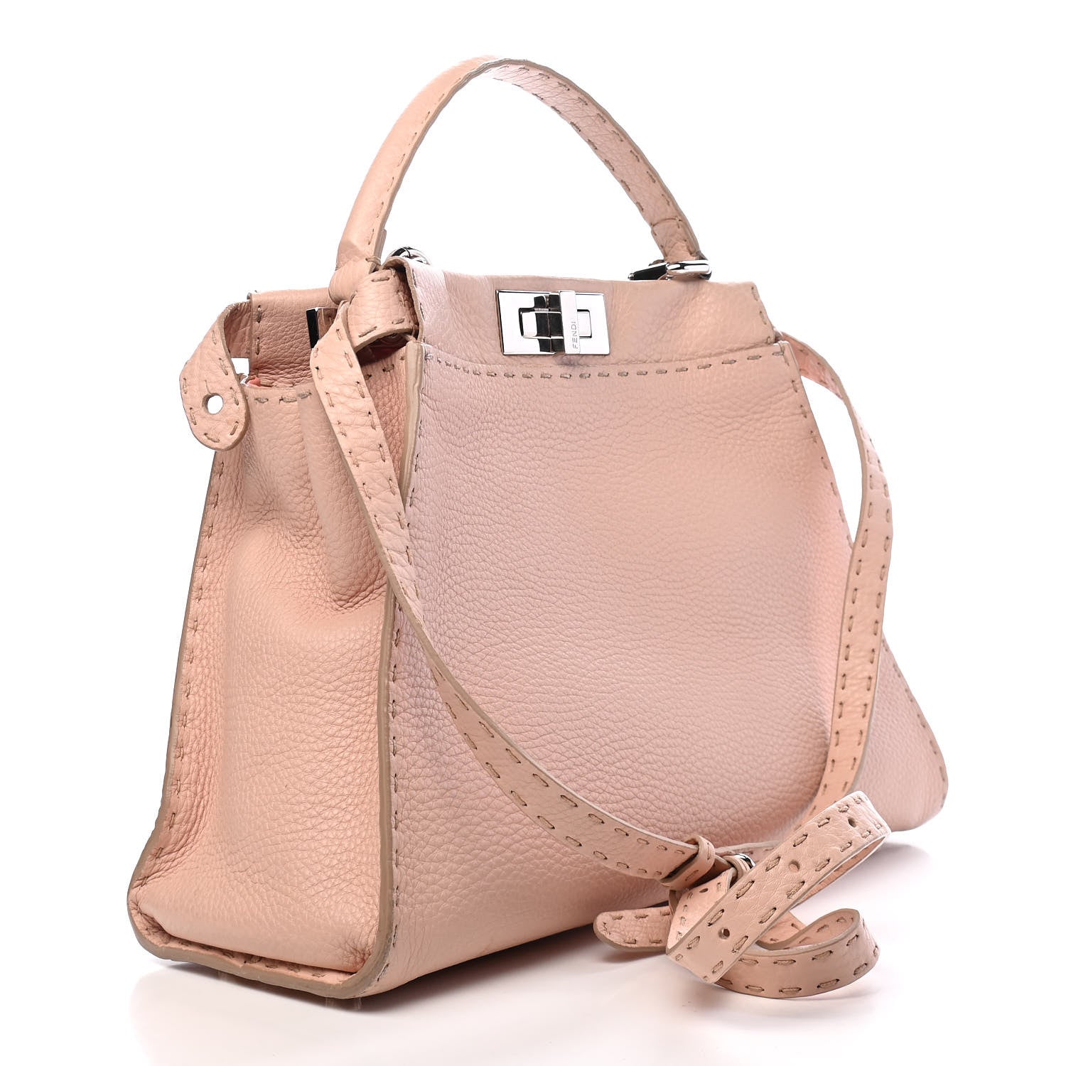 Fendi Cuoio Romano Selleria Bi-Color Medium Peekaboo Iconic Satchel Rosa Plaster Pesca 3 of 9