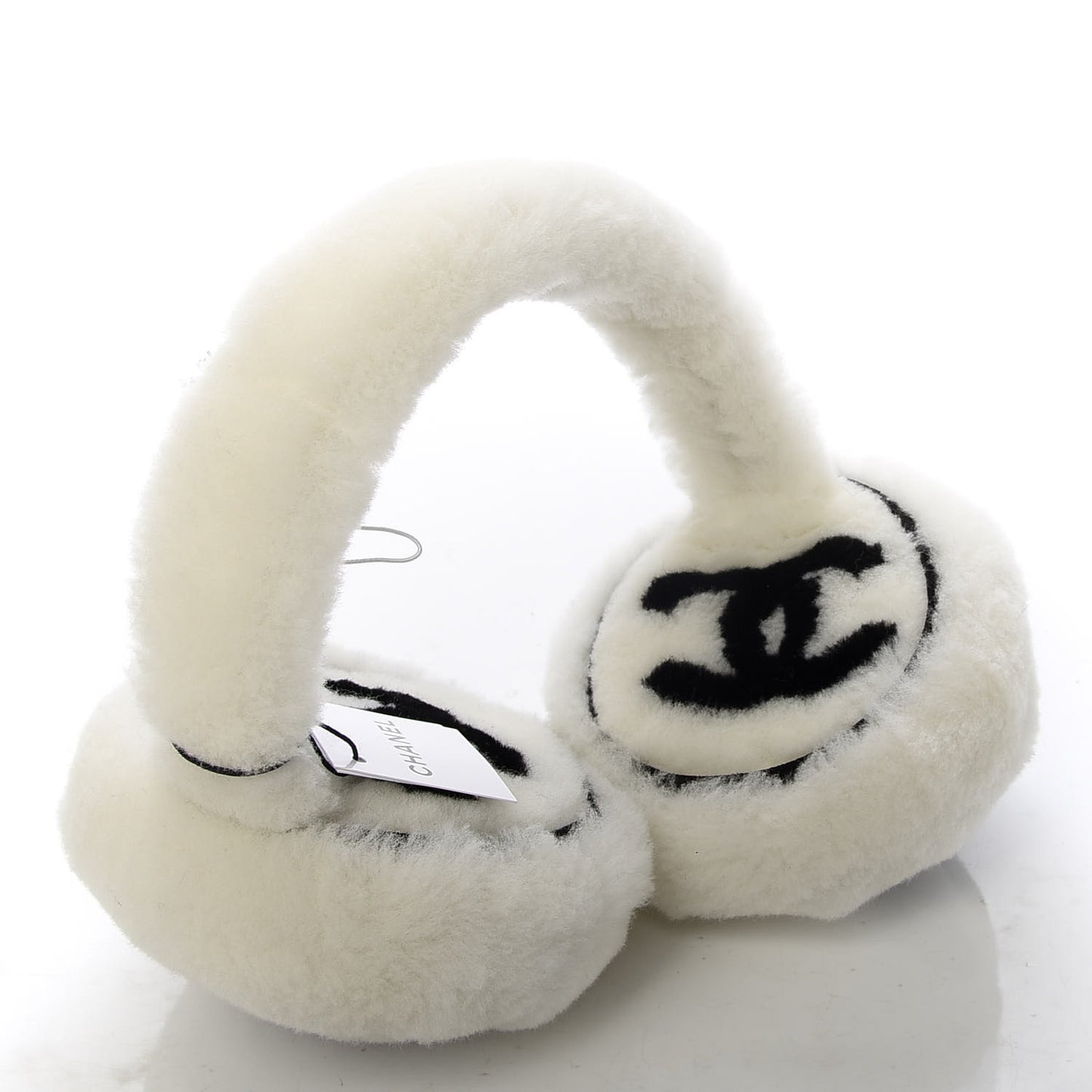 Shearling CC Ear Muffs White Black
