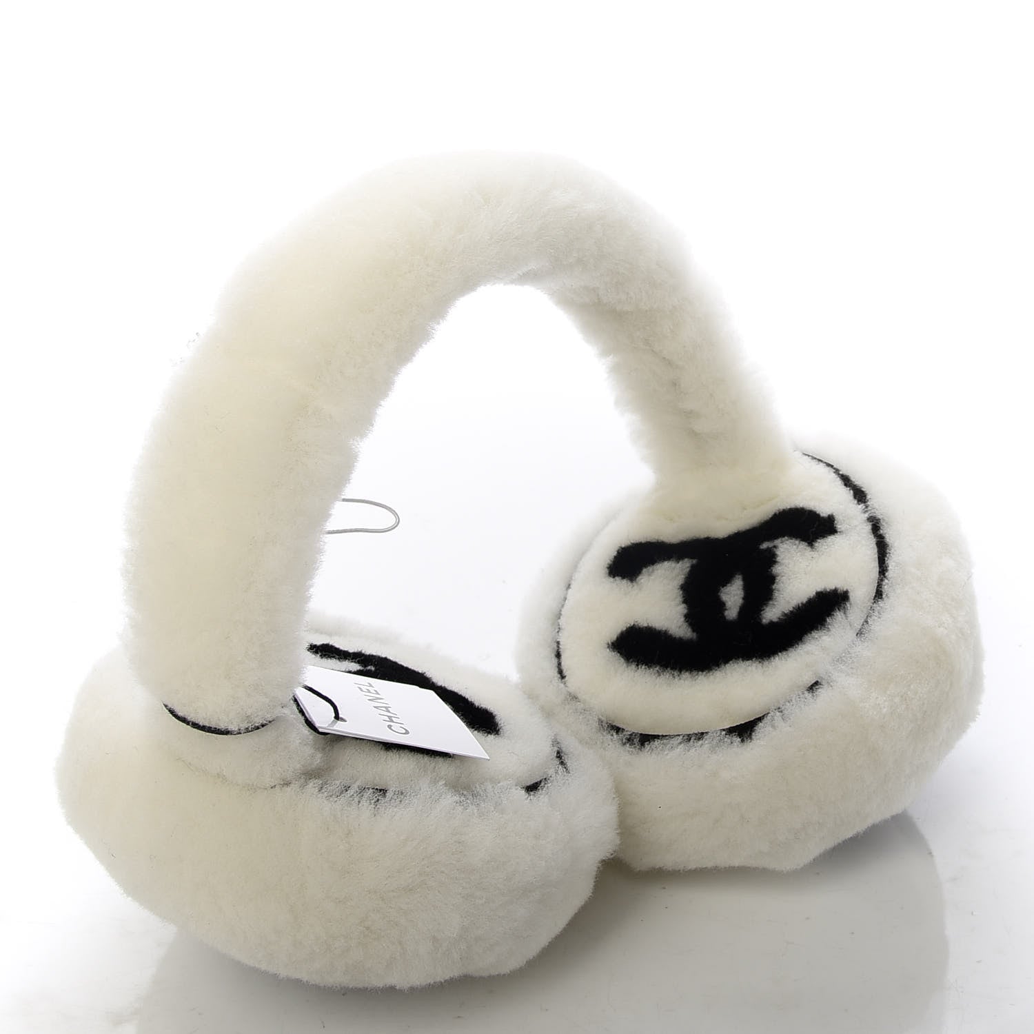 Chanel Shearling CC Ear Muffs White Black 2 of 7