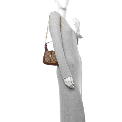 Gucci New Canvas Charisma Calfskin Crystal GG Monogram Mini Jackie 1961 Hobo Camel Ebony 2 of 8