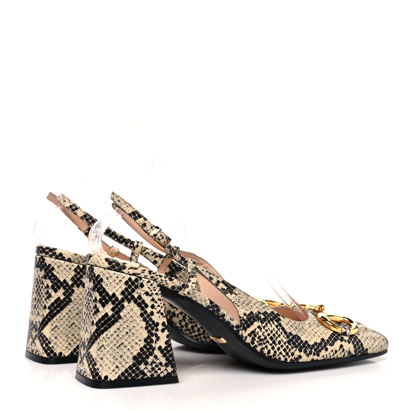 Calfskin Python Print Horsebit 75mm Slingback Pumps 39.5 Beige Avana