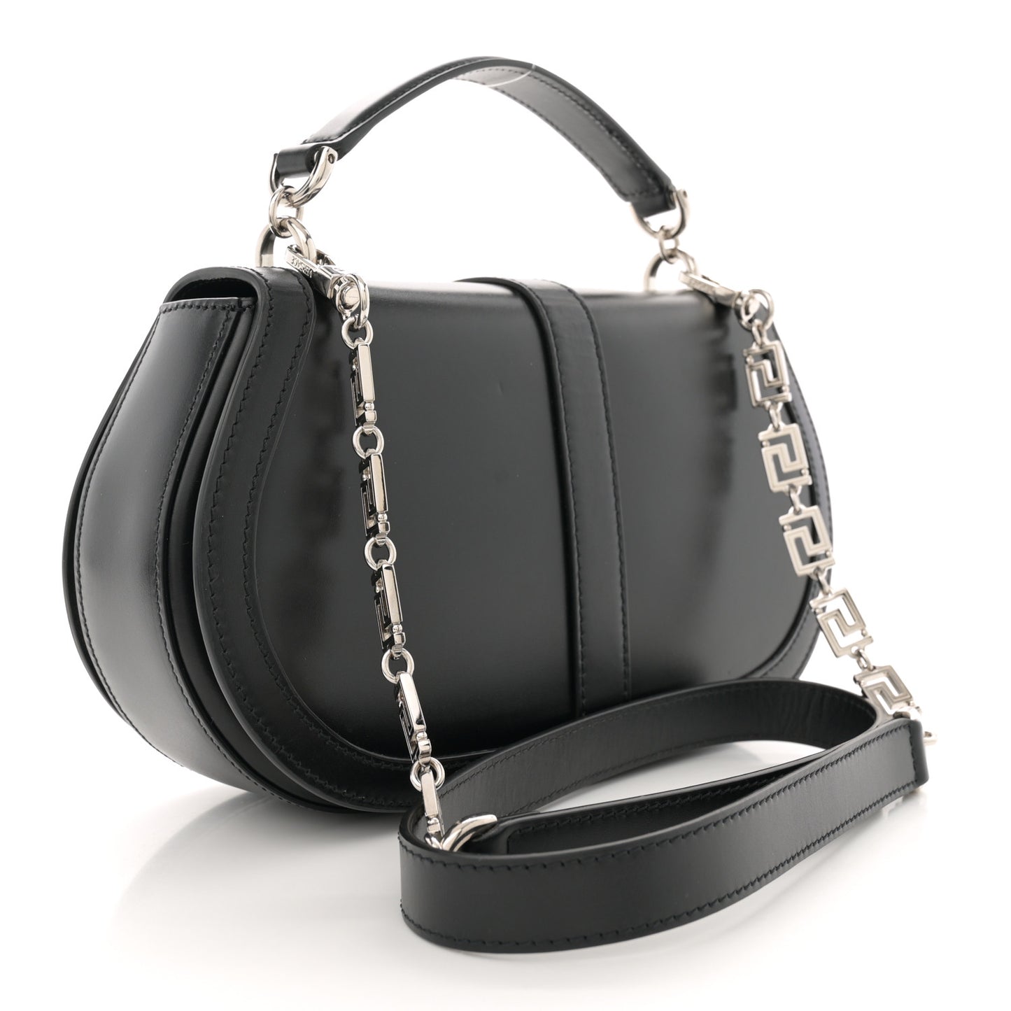 Calfskin Greca Goddess Top Handle Bag Black