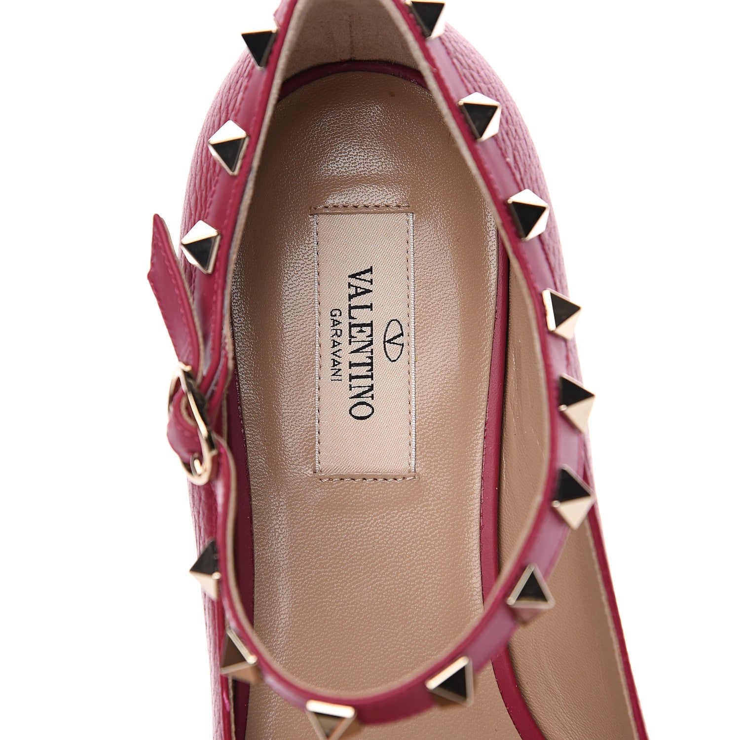 Valentino Garavani Pebbled Calfskin Rockstud Ankle Strap Ballerina Flats 38.5 Deep Fuxia 6 of 9