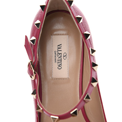 Valentino Garavani Pebbled Calfskin Rockstud Ankle Strap Ballerina Flats 38.5 Deep Fuxia 6 of 9
