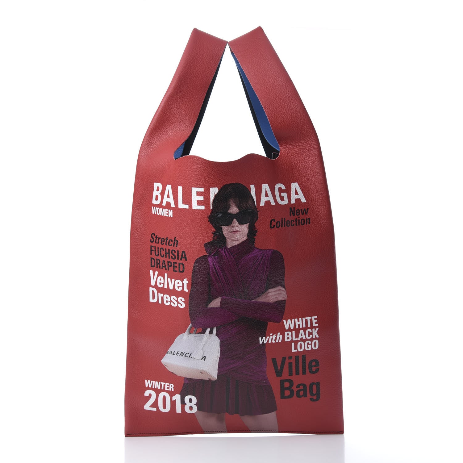 Balenciaga Grained Calfskin Winter 18 Campaign Medium Supermarket Tote Red Blue 3 of 13