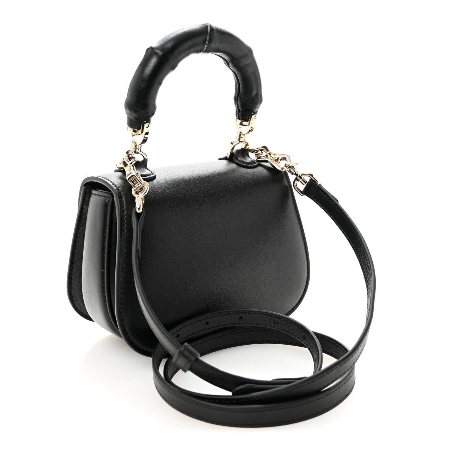 Boarded Dyana Lux Calfskin Mini Bamboo 1947 Top Handle Bag Black