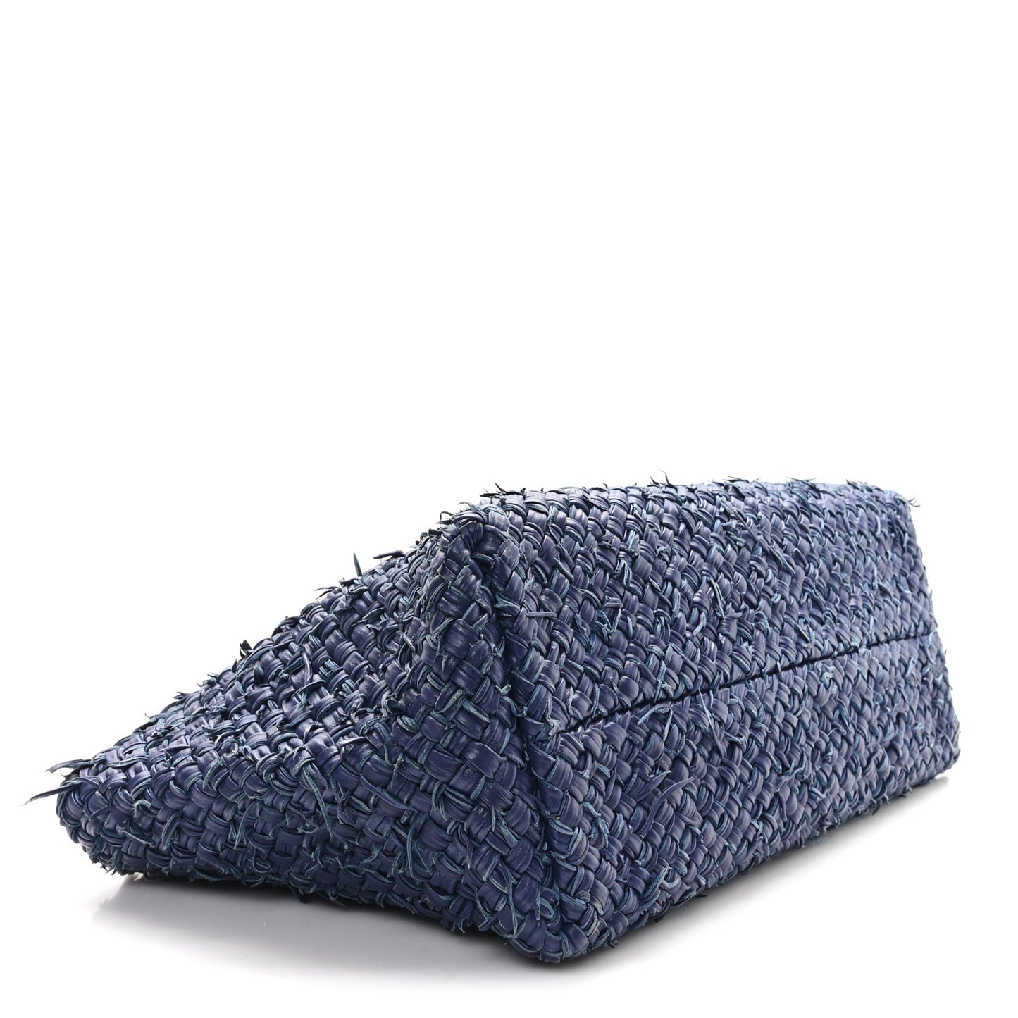 Chevre Intrecciato Fringe Netted Medium Cabat Tote Blue