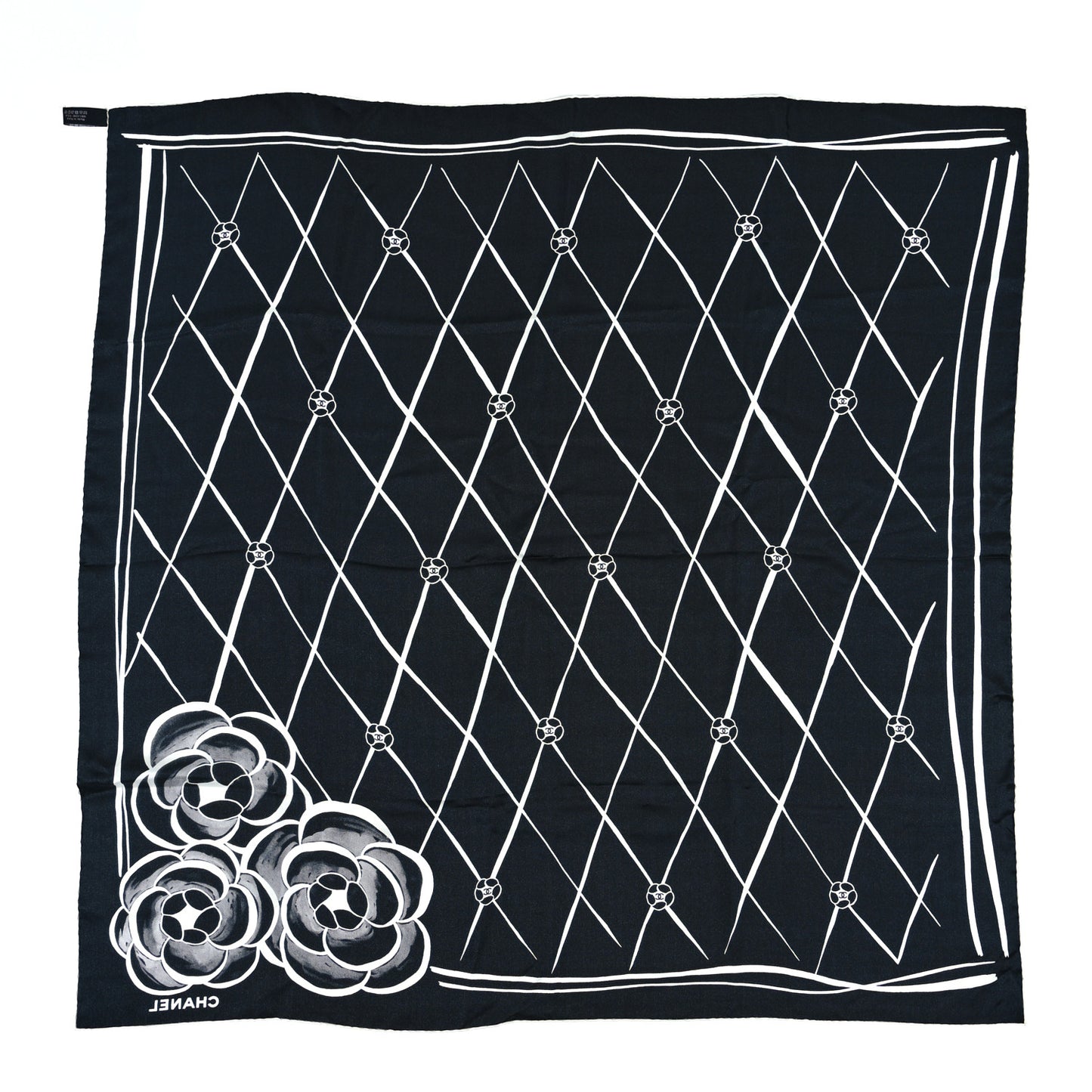 Silk CC Logo Camellia Scarf Black White