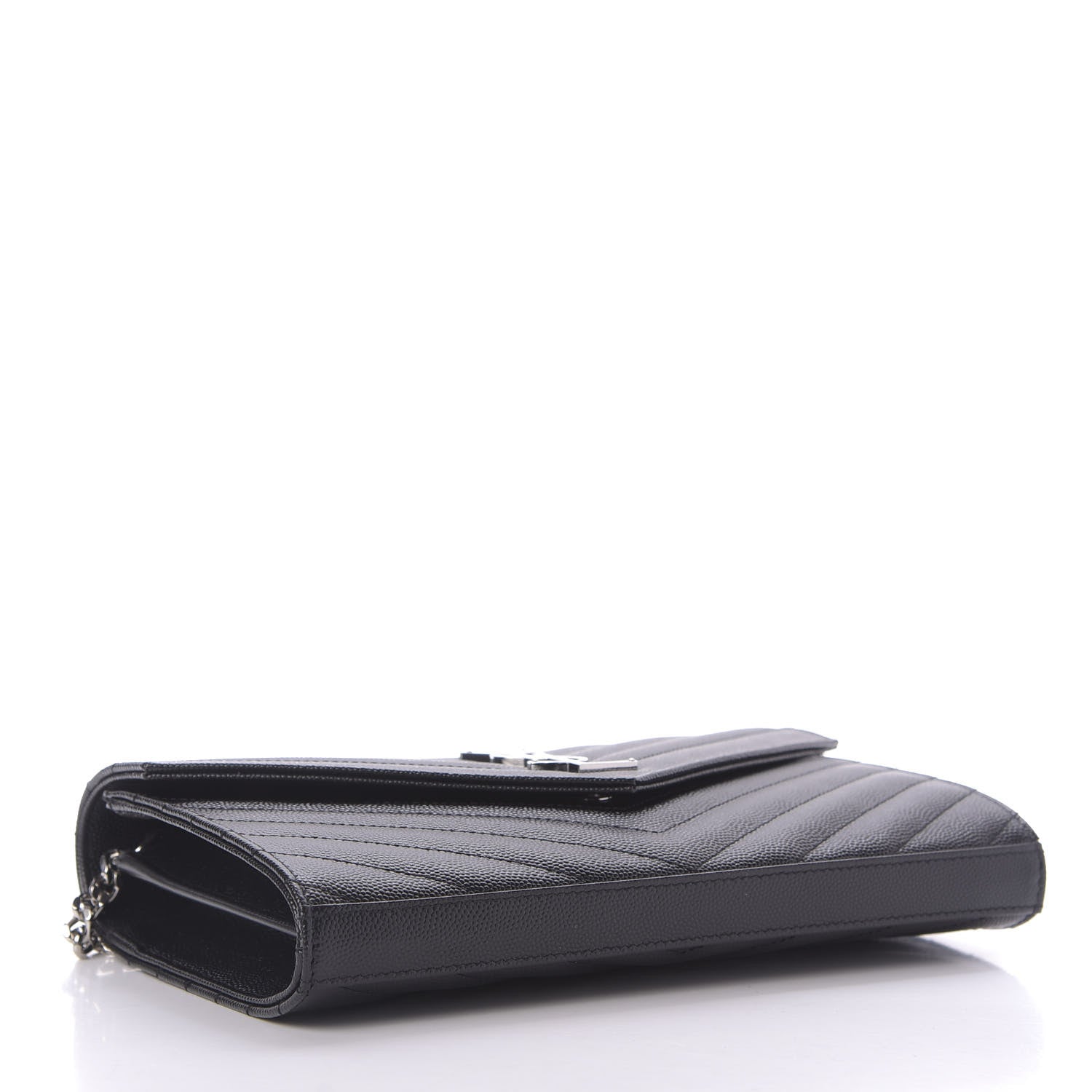 Saint Laurent Grain De Poudre Matelasse Chevron Monogram Chain Wallet Black 4 of 9