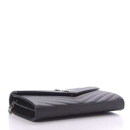 Saint Laurent Grain De Poudre Matelasse Chevron Monogram Chain Wallet Black 4 of 9