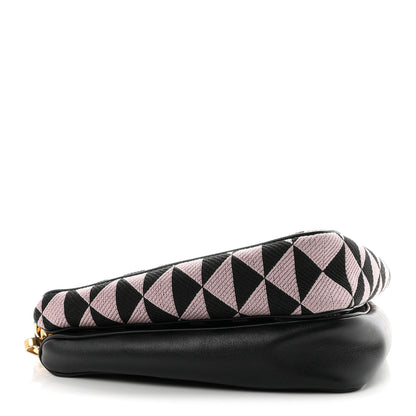 Prada Jacquard Calfskin Triangolo Symbole Embroidered Mini Triangle Double Bag Black Alabastro 4 of 10