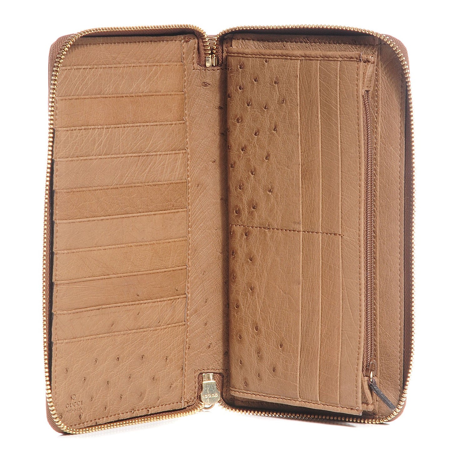 Ostrich Bamboo Zip Around Wallet Dark Beige