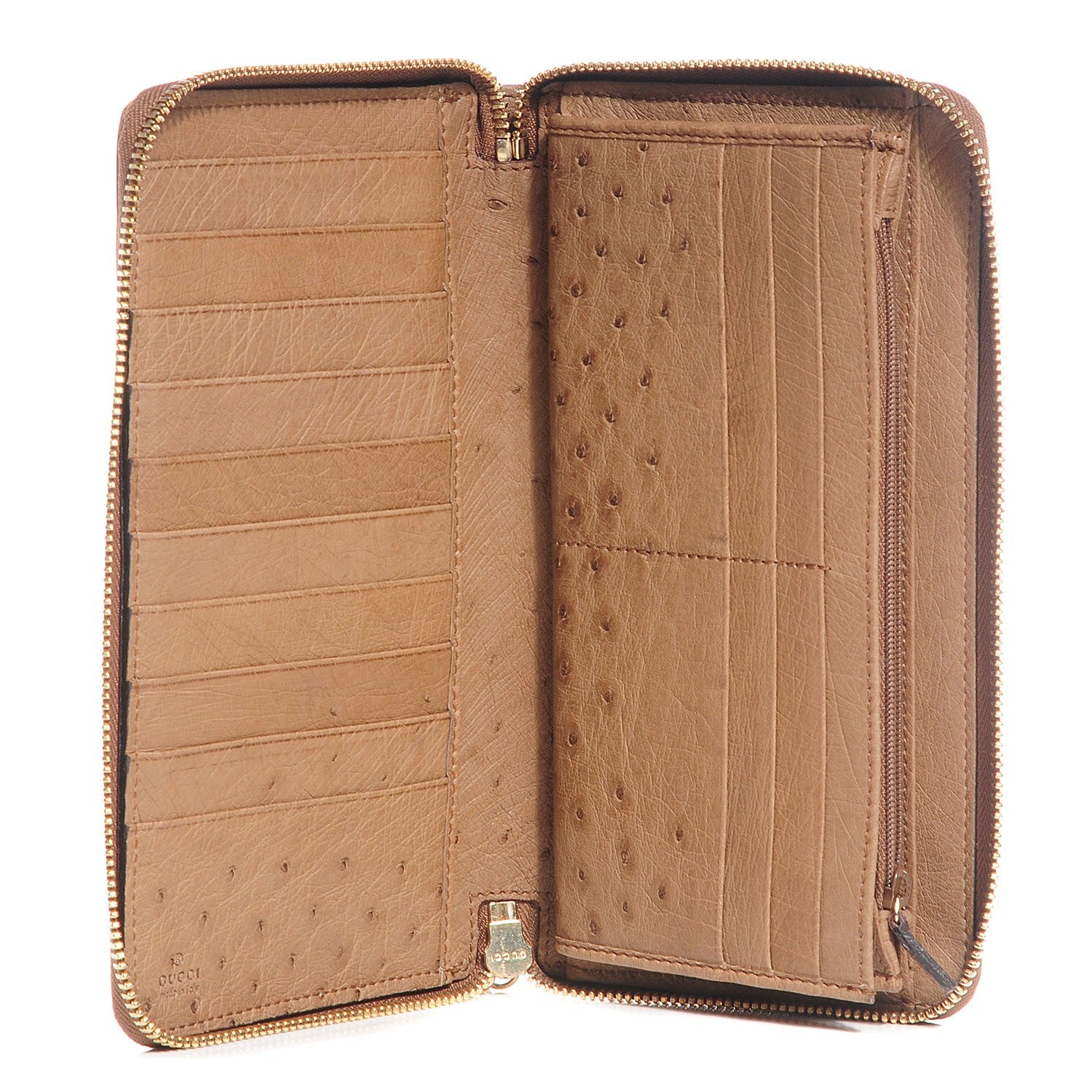 Gucci Ostrich Bamboo Zip Around Wallet Dark Beige 5 of 8