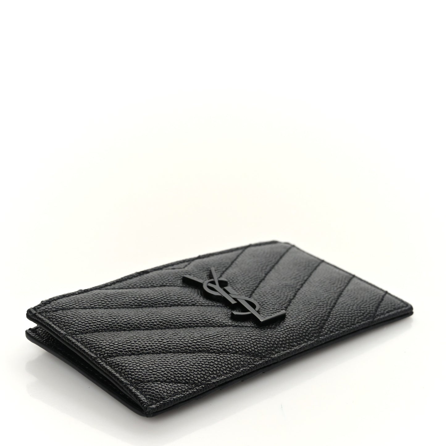 Grain De Poudre Matelasse Chevron Monogram Fragments Zippered Card Case Black
